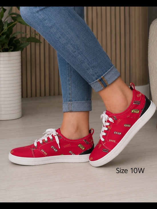 Toms Shoes - Toms Women’s Red Printed Low-Top Sneakers with White Soles Size 10W